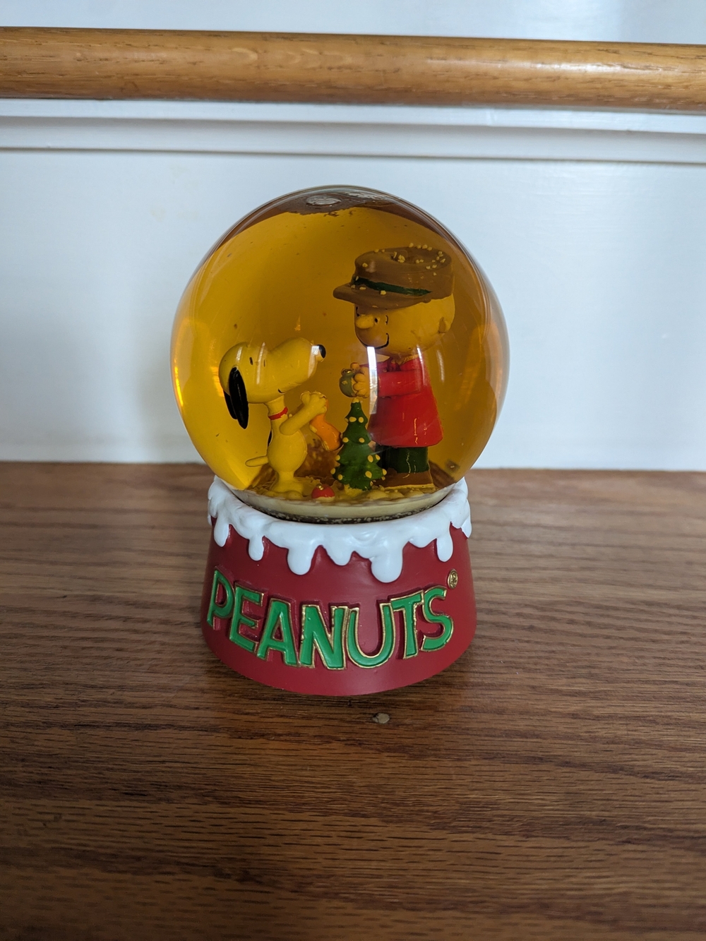 Peanuts Red & Yellow Holiday Snow Globe with Snoopy and Woodstock